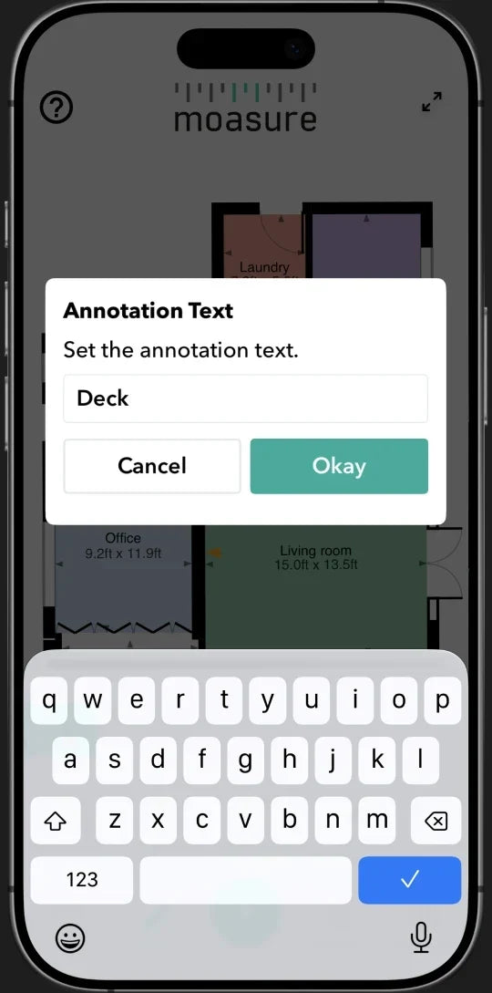 App Moasure: aggiungere una nota a una planimetria